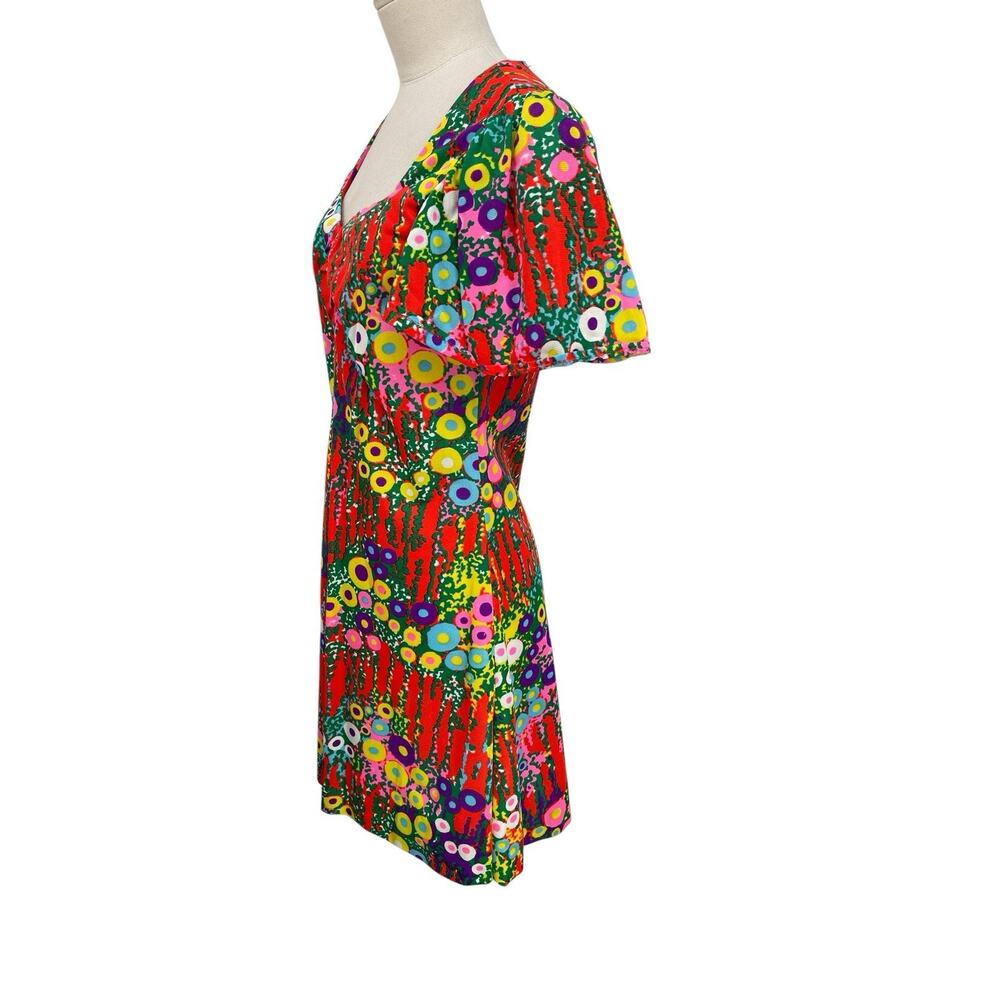 Vintage Flower Power Mini Dress Retro Floral Psychedelic Handmade 60s Size Small - Picture 7 of 14